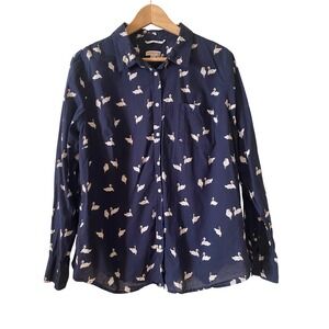 Merona Button Up Shirt XXL Navy Blue Swan AOP Print Lightweight Gauzy Cotton